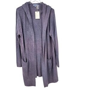 New Barefoot Dreams Cozychic Lite Relaxed Hooded Cardi Baja Blue 1X